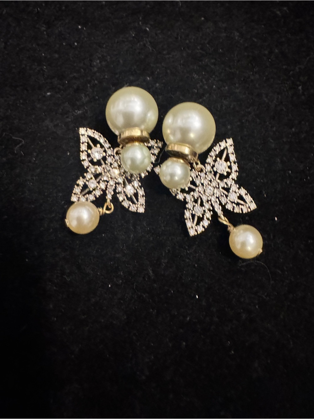 Dior Pearl and Crystal Gold-Tone Floral Drop Earrings - Picture 1 of 9